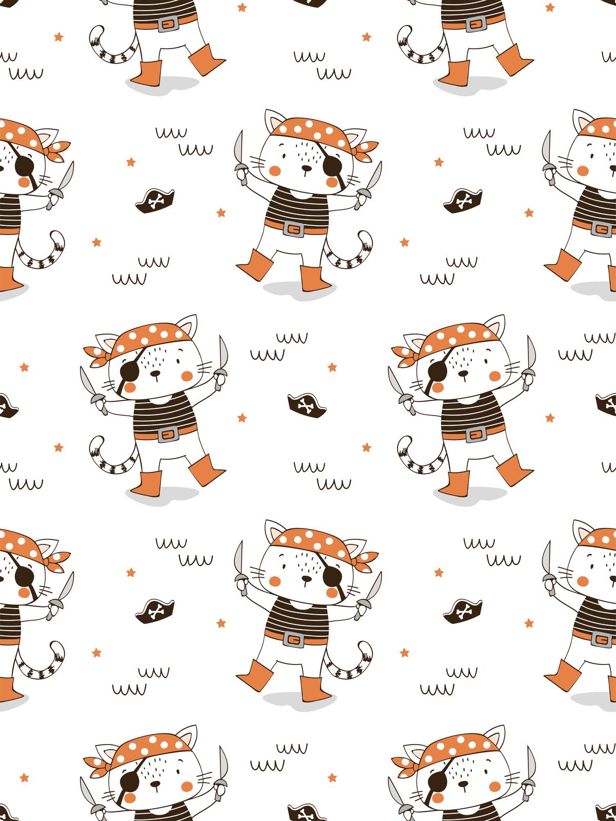 Cute Pirate Cat Kawaii Wall Art