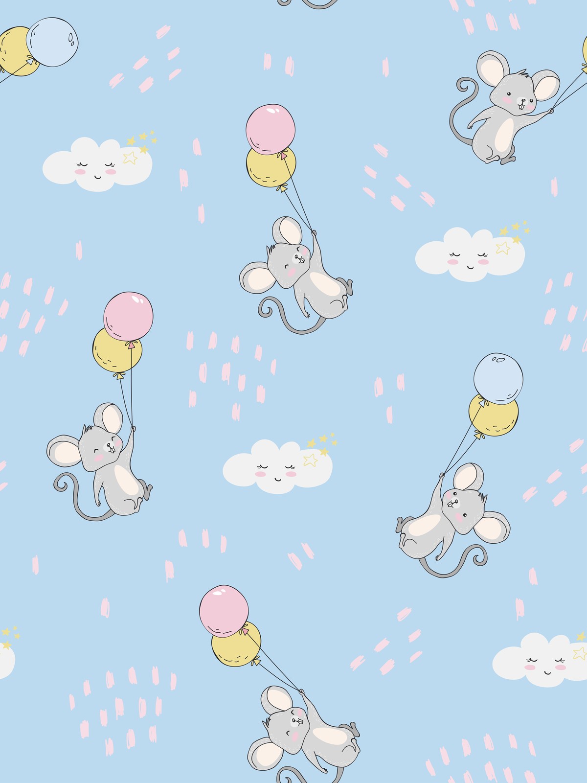 Whimsical Mice Balloon Adventure Wall Art