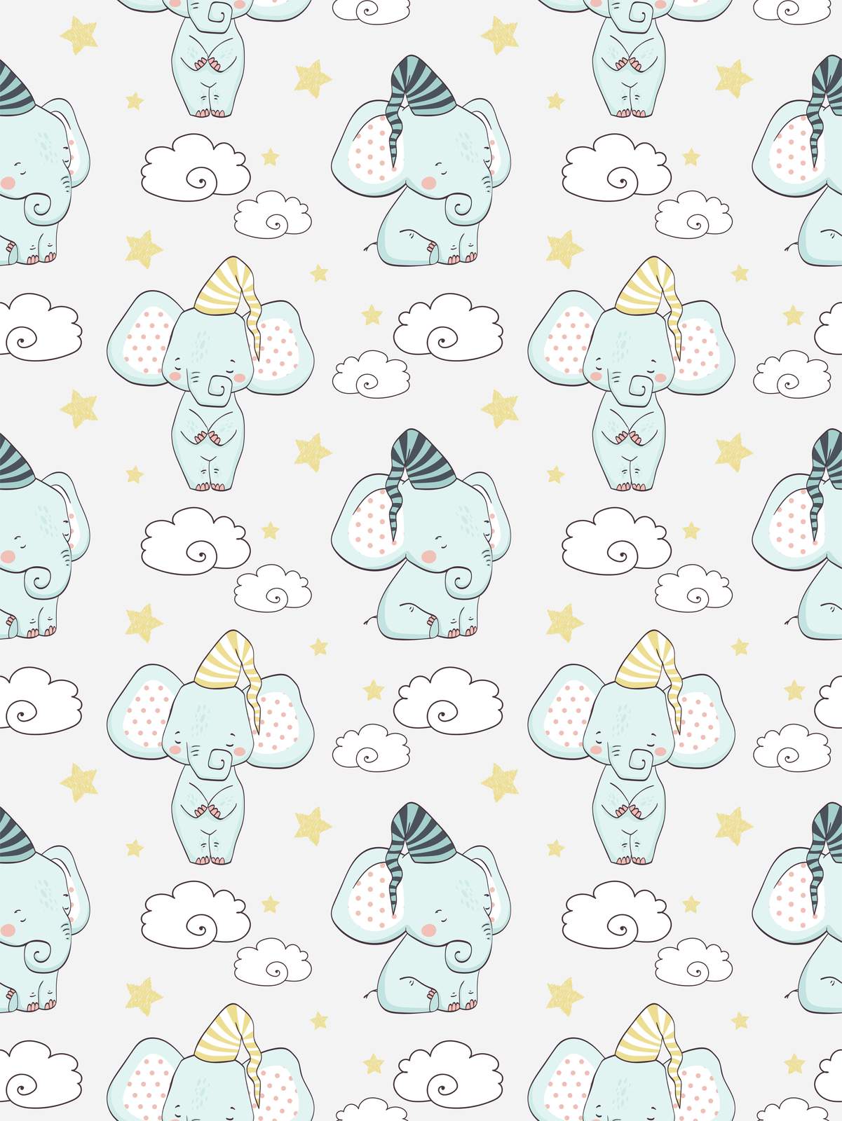 Cute Sleeping Elephant Nursery Art Wall Art