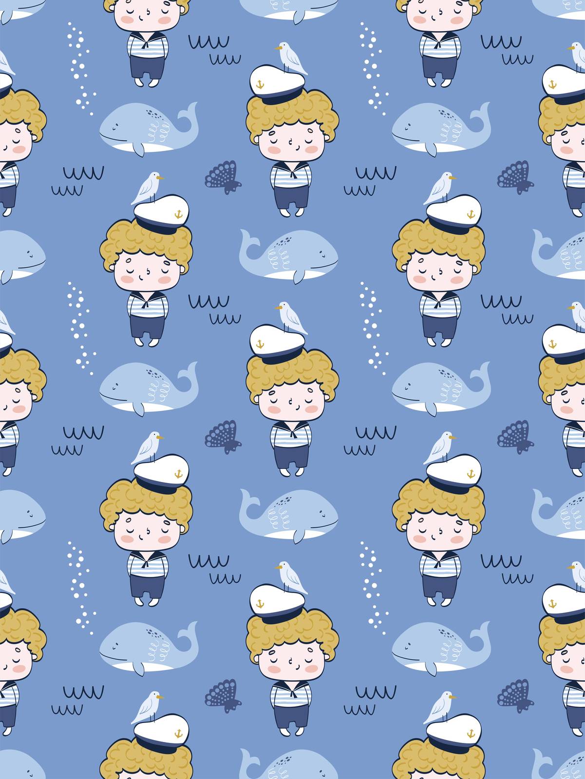 Cute Sailor Boy & Whale Wall Art