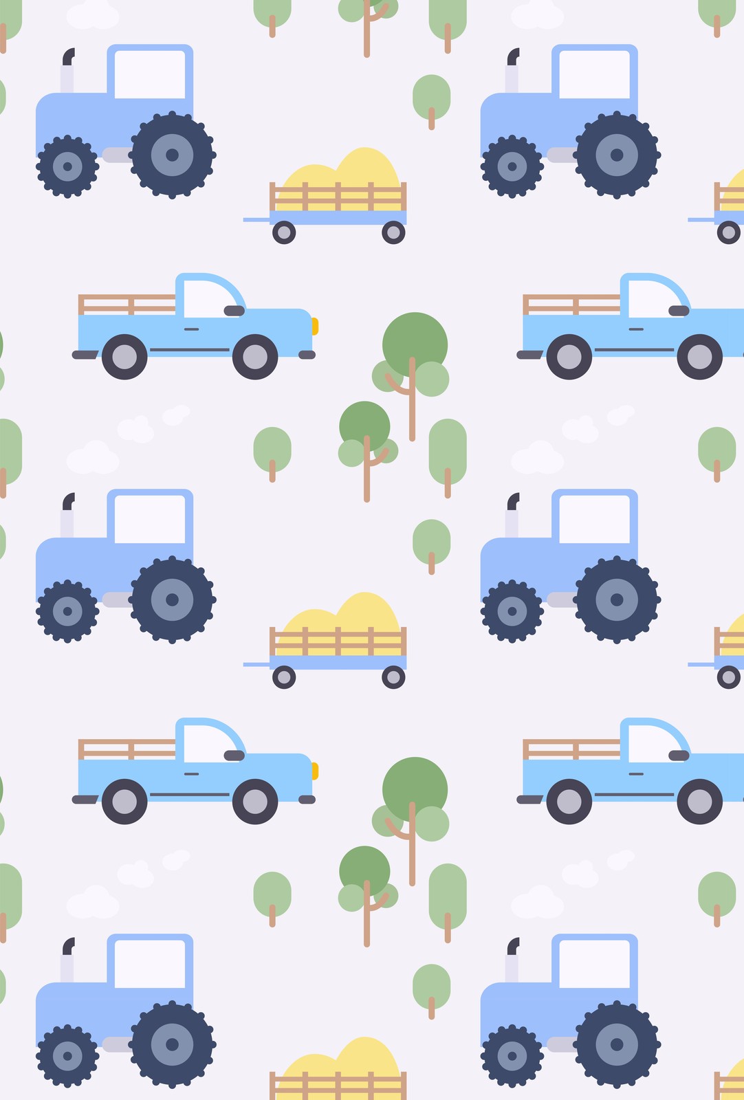 Cute Blue Tractor & Farm Scene Wall Art