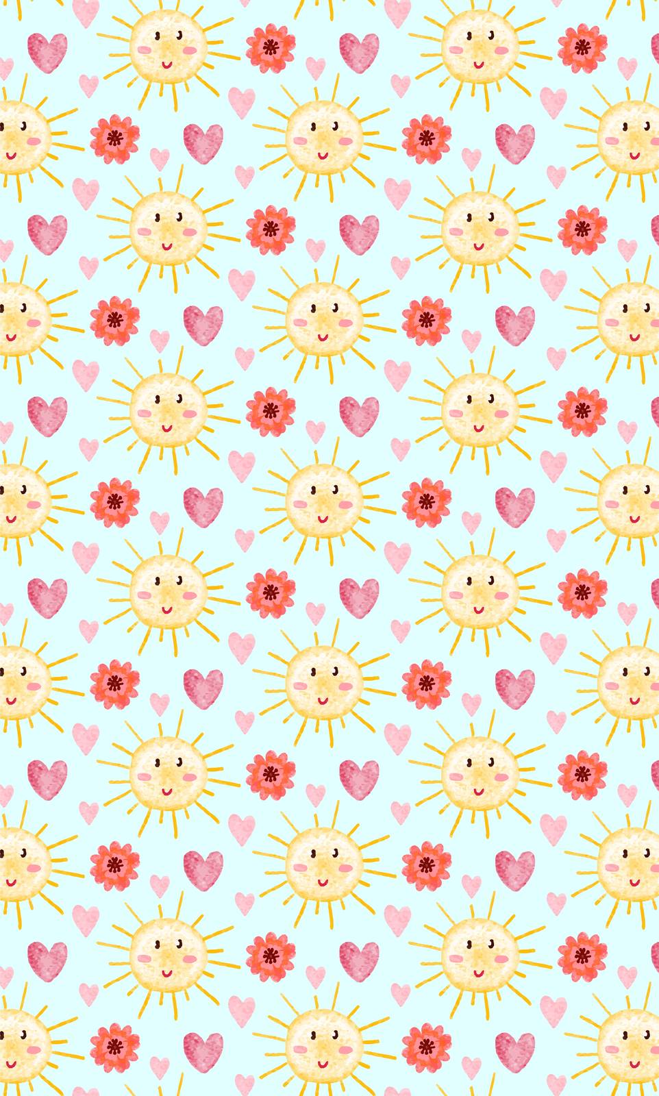 Happy Sun & Hearts Watercolor Wall Art