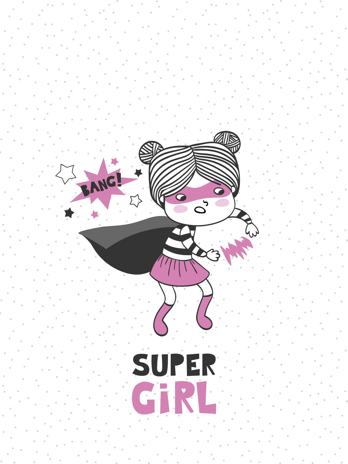 Cute Super Girl "Bang!" Wall Art for Kids' Rooms