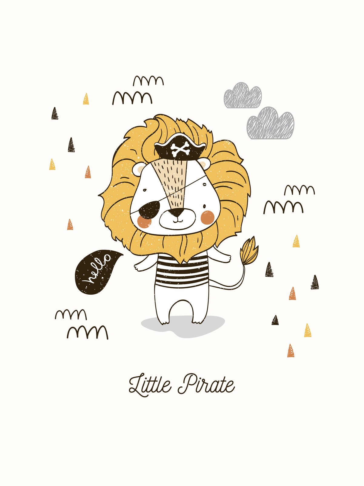 Cute Pirate Lion 'Hello' Wall Art for Kids' Room