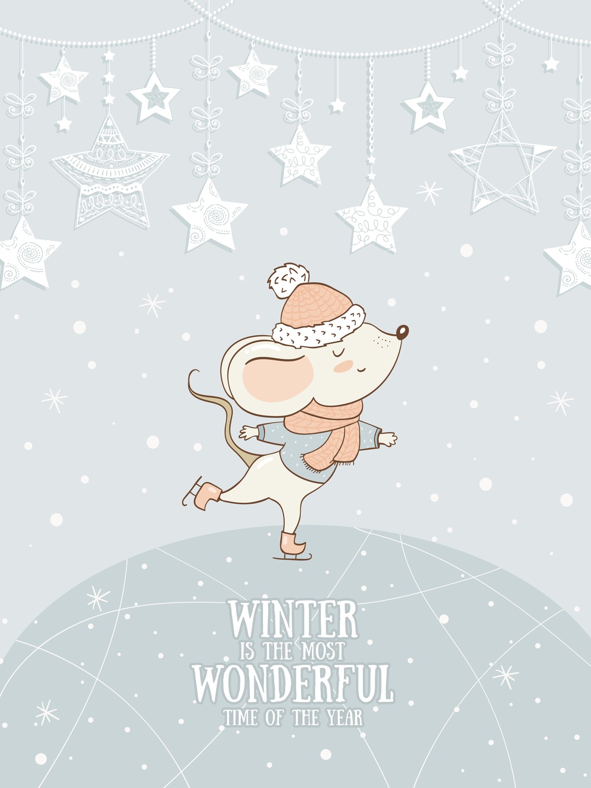 Adorable Ice Skating Mouse Winter Wall Art