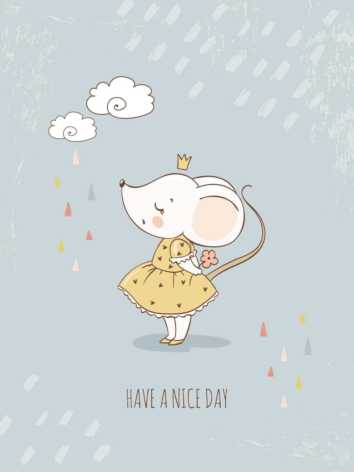 Cute Mouse Princess & Clouds Wall Art