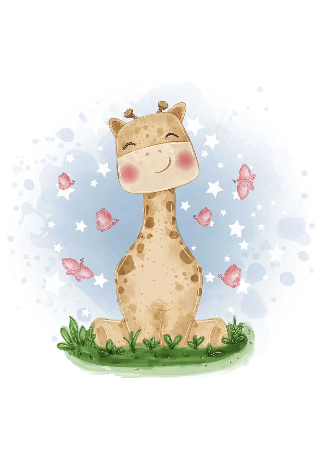 Cute Giraffe & Butterflies Nursery Art Wall Art