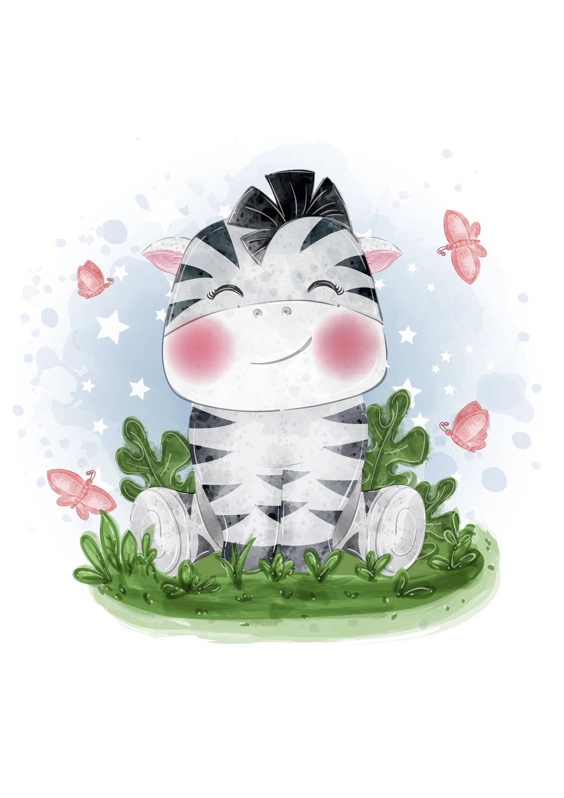 Cute Zebra & Butterflies Nursery Wall Art