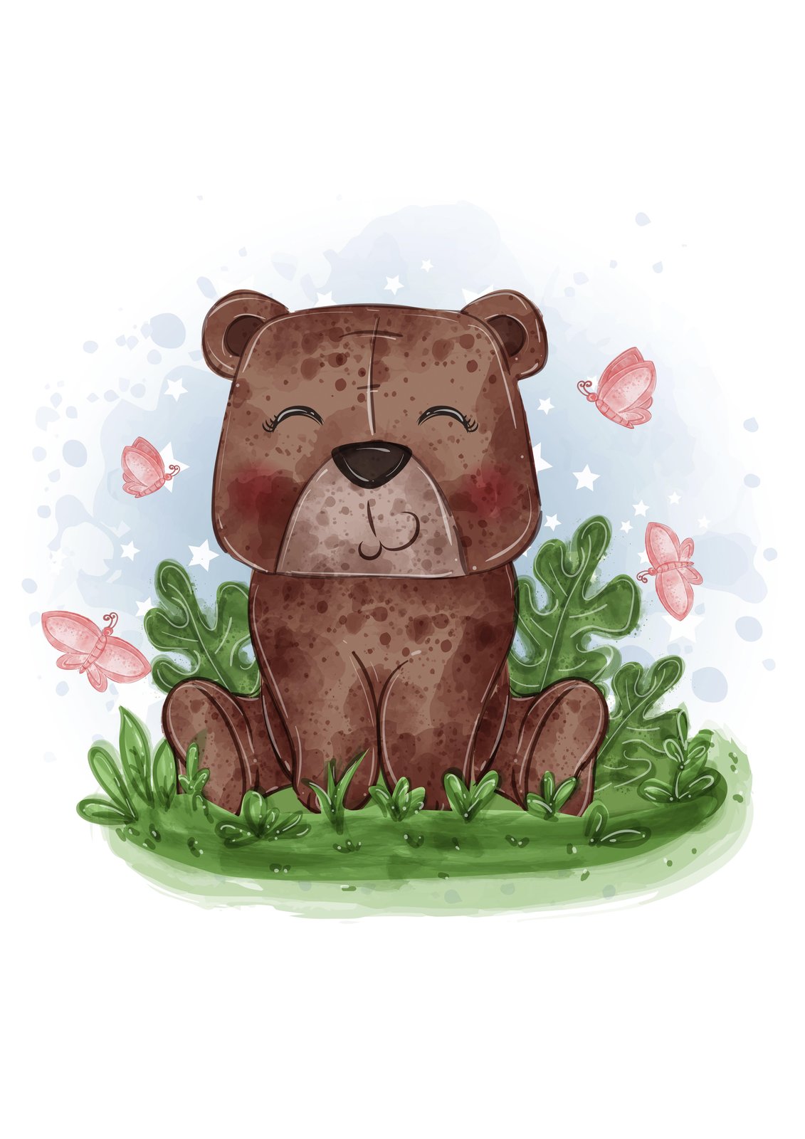 Cute Teddy Bear & Butterflies Wall Art