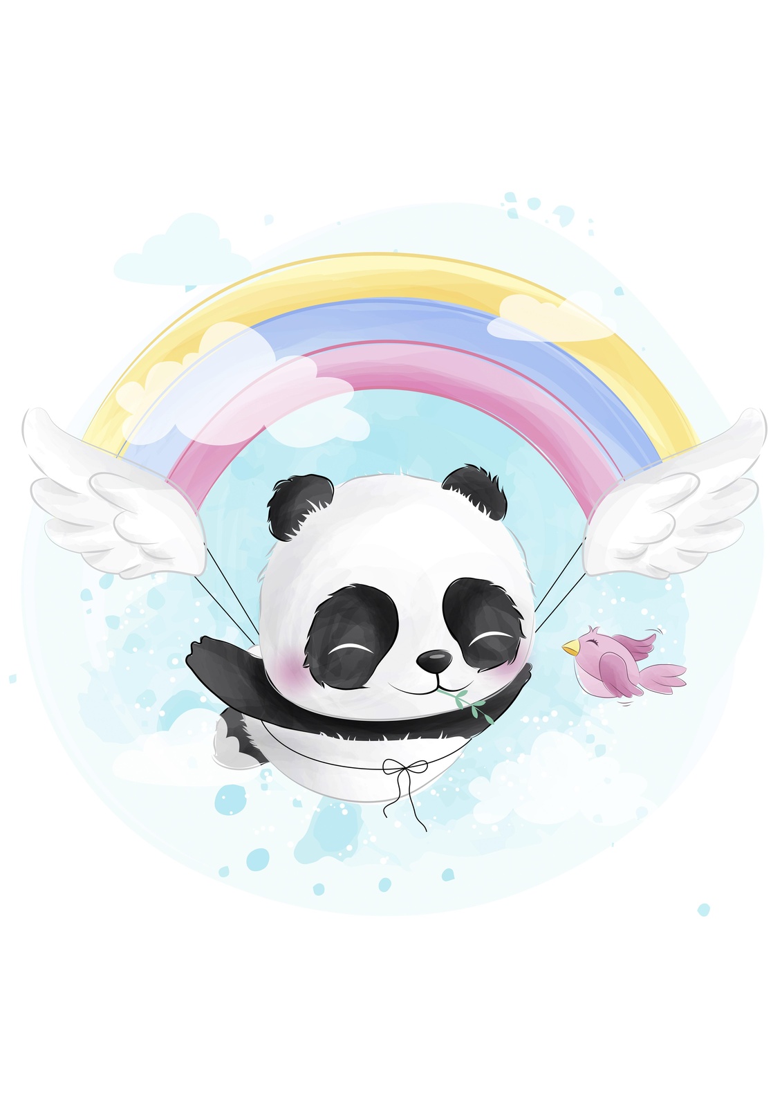 Adorable Flying Panda Rainbow Wall Art