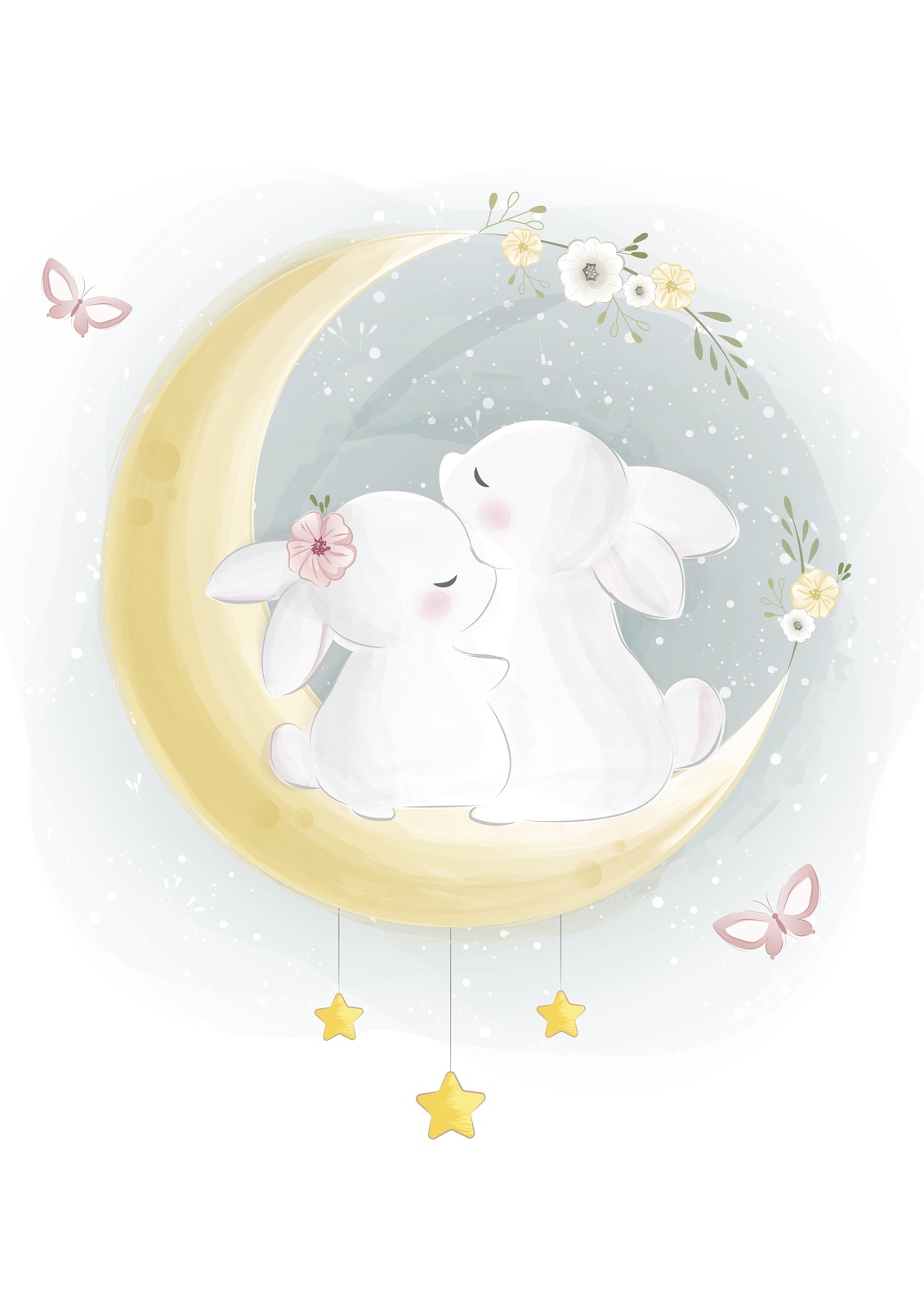 Adorable Bunny Moon Hug Wall Art