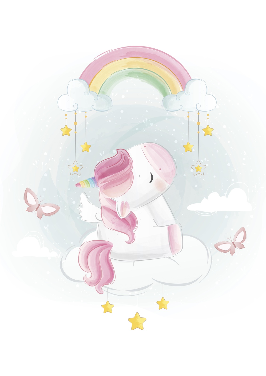 Cute Unicorn Rainbow Cloud Wall Art
