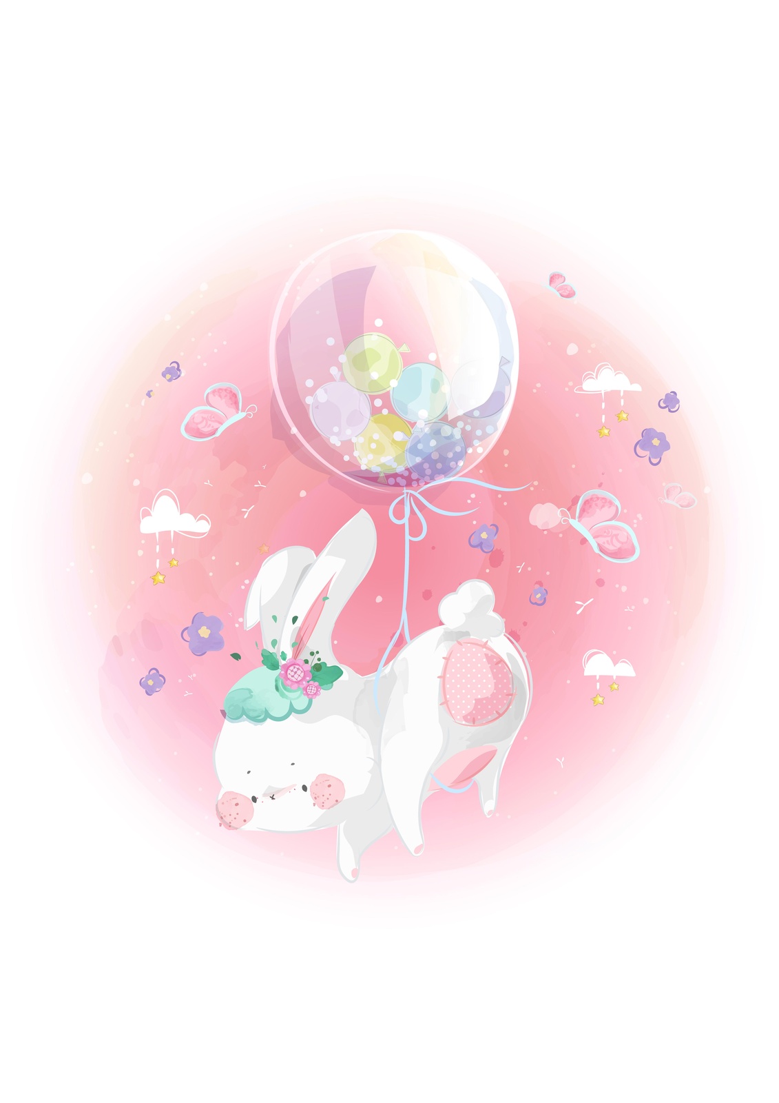 Whimsical Bunny Balloon Adventure Wall Art