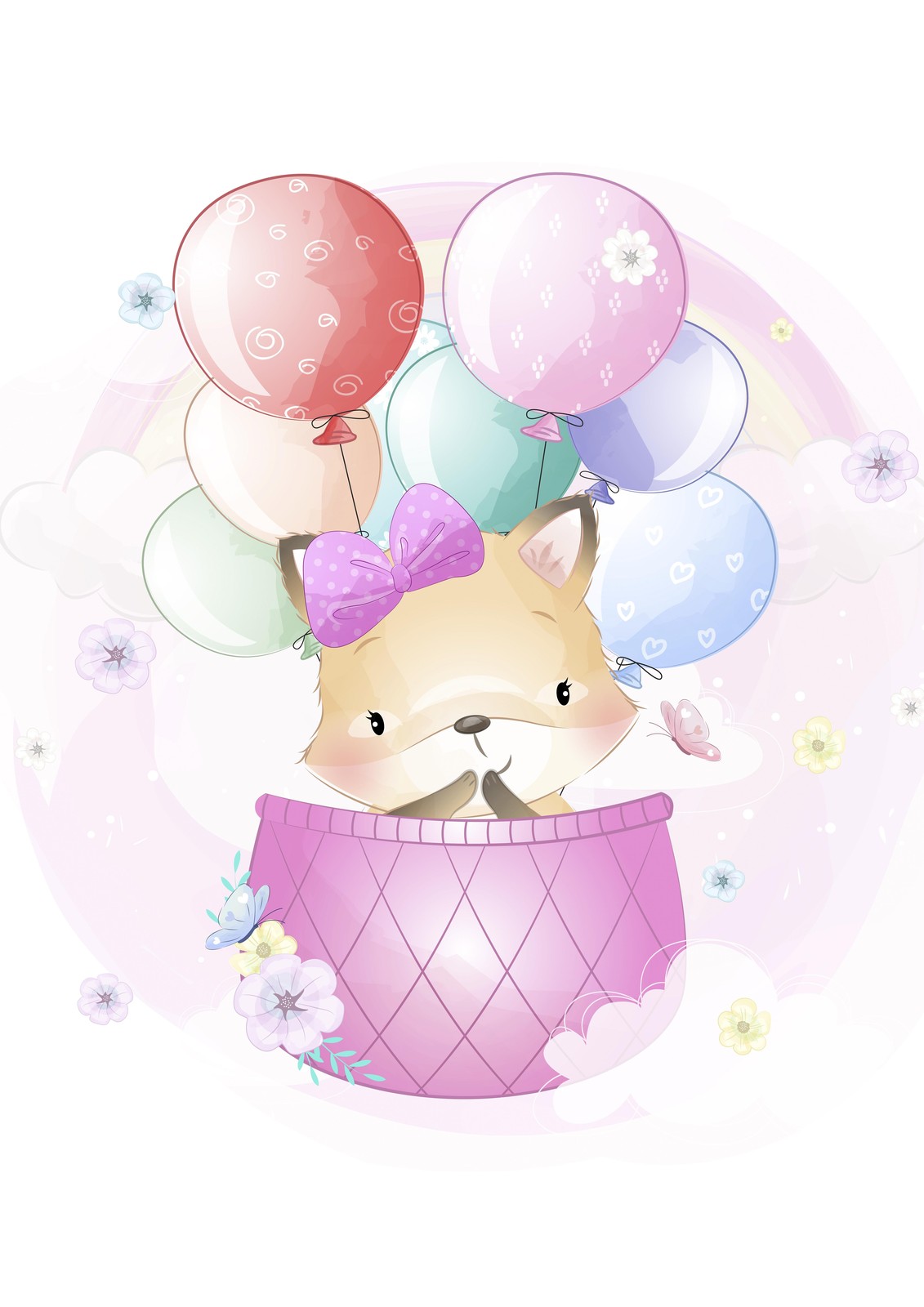 Adorable Fox Balloon Adventure Wall Art