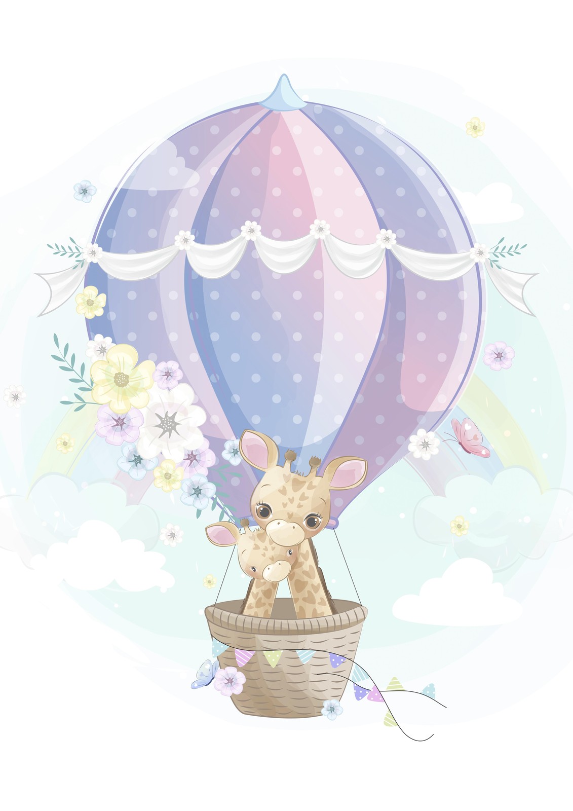 Adorable Giraffe Hot Air Balloon Nursery Wall Art