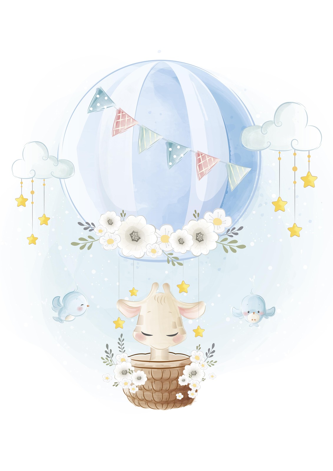 Cute Giraffe Hot Air Balloon Wall Art for Nursery