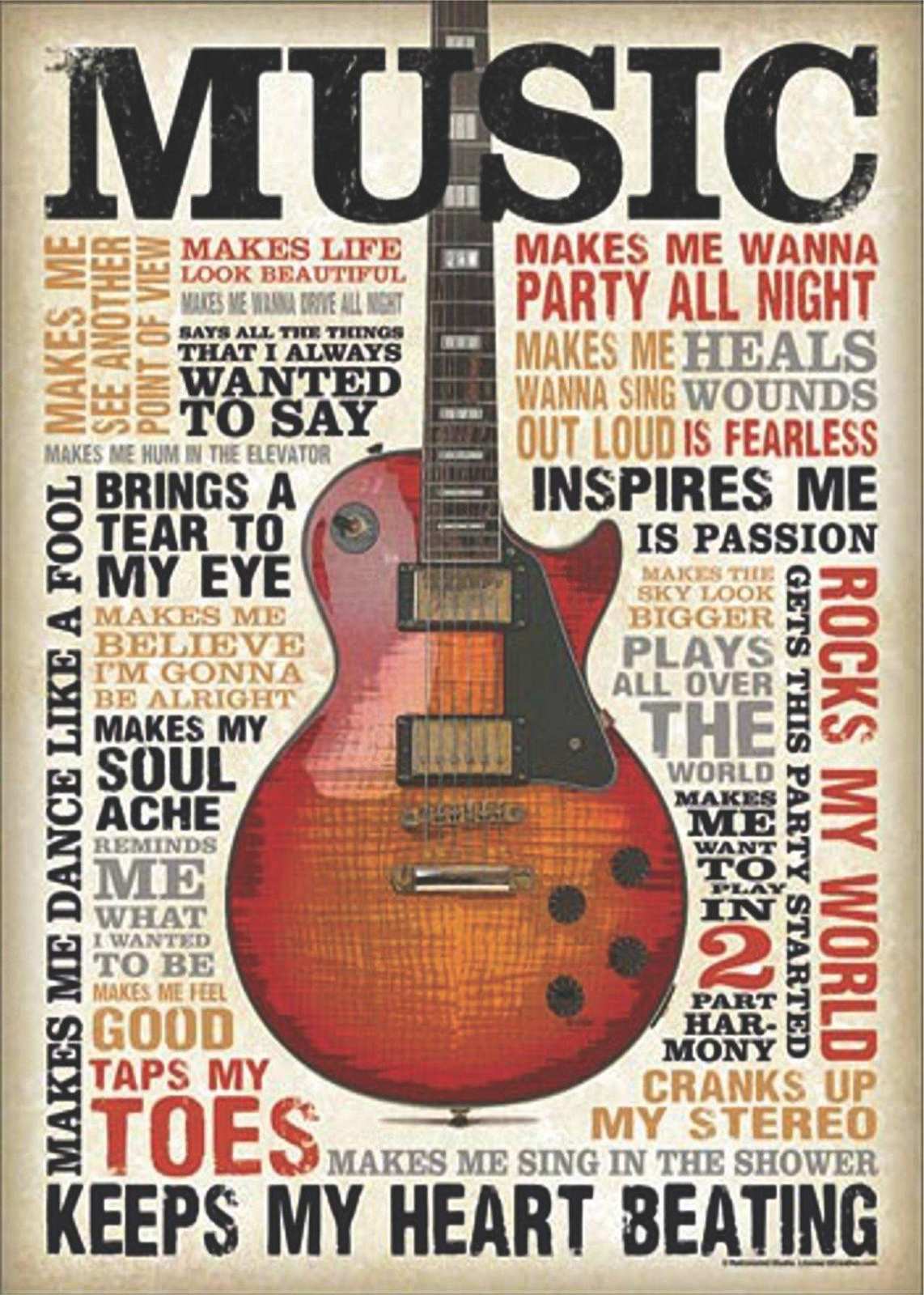 Music Guitar Typography Wall Art