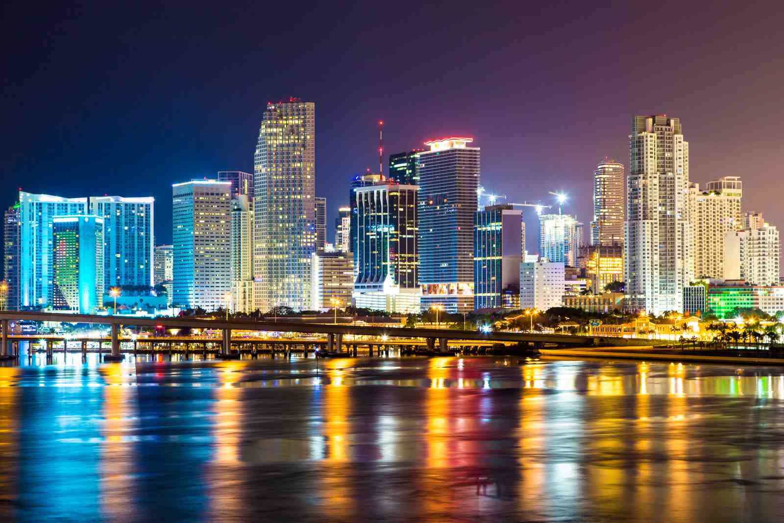 Miami Skyline Night Cityscape Wall Art