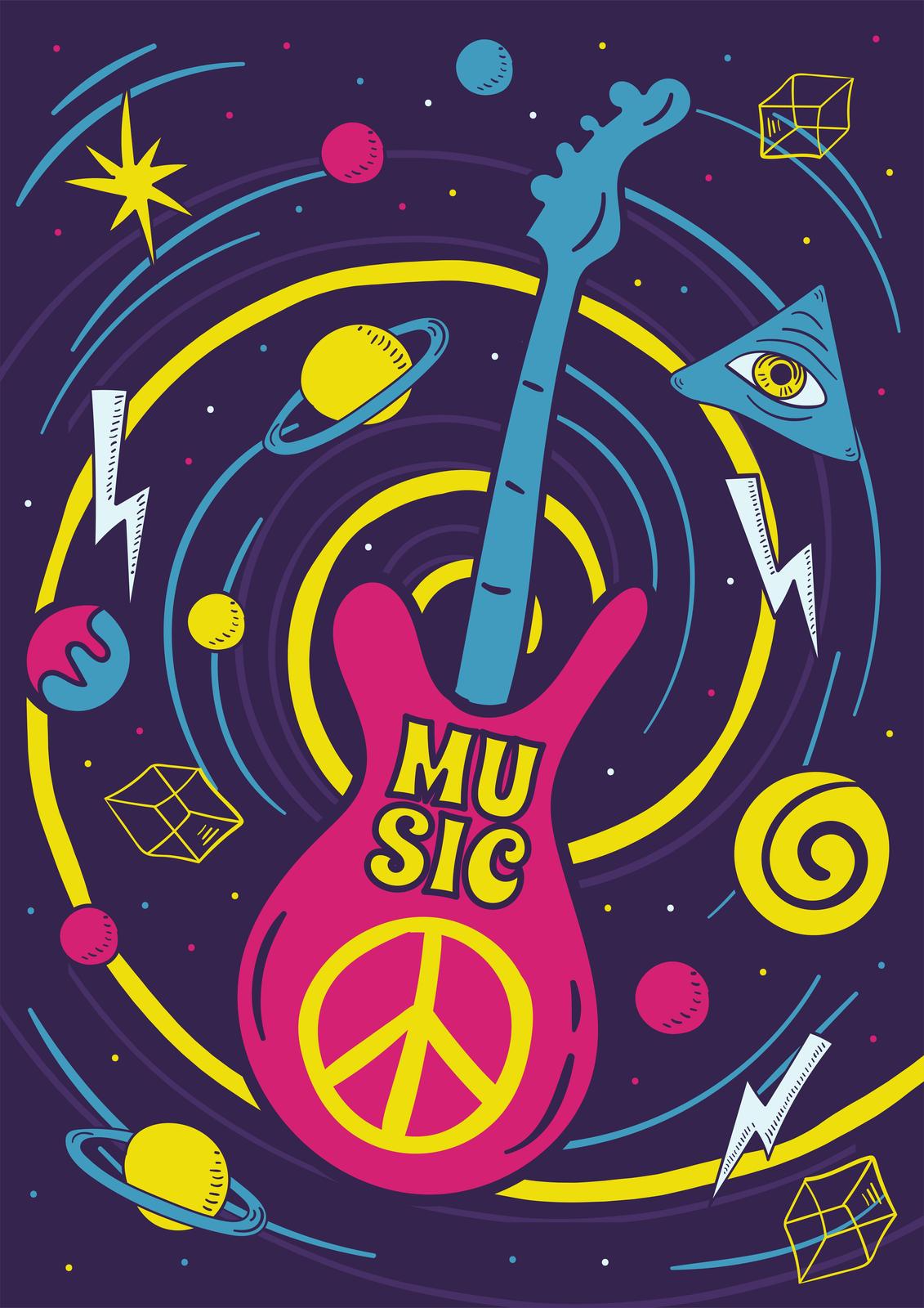Psychedelic Space Guitar Wall Art