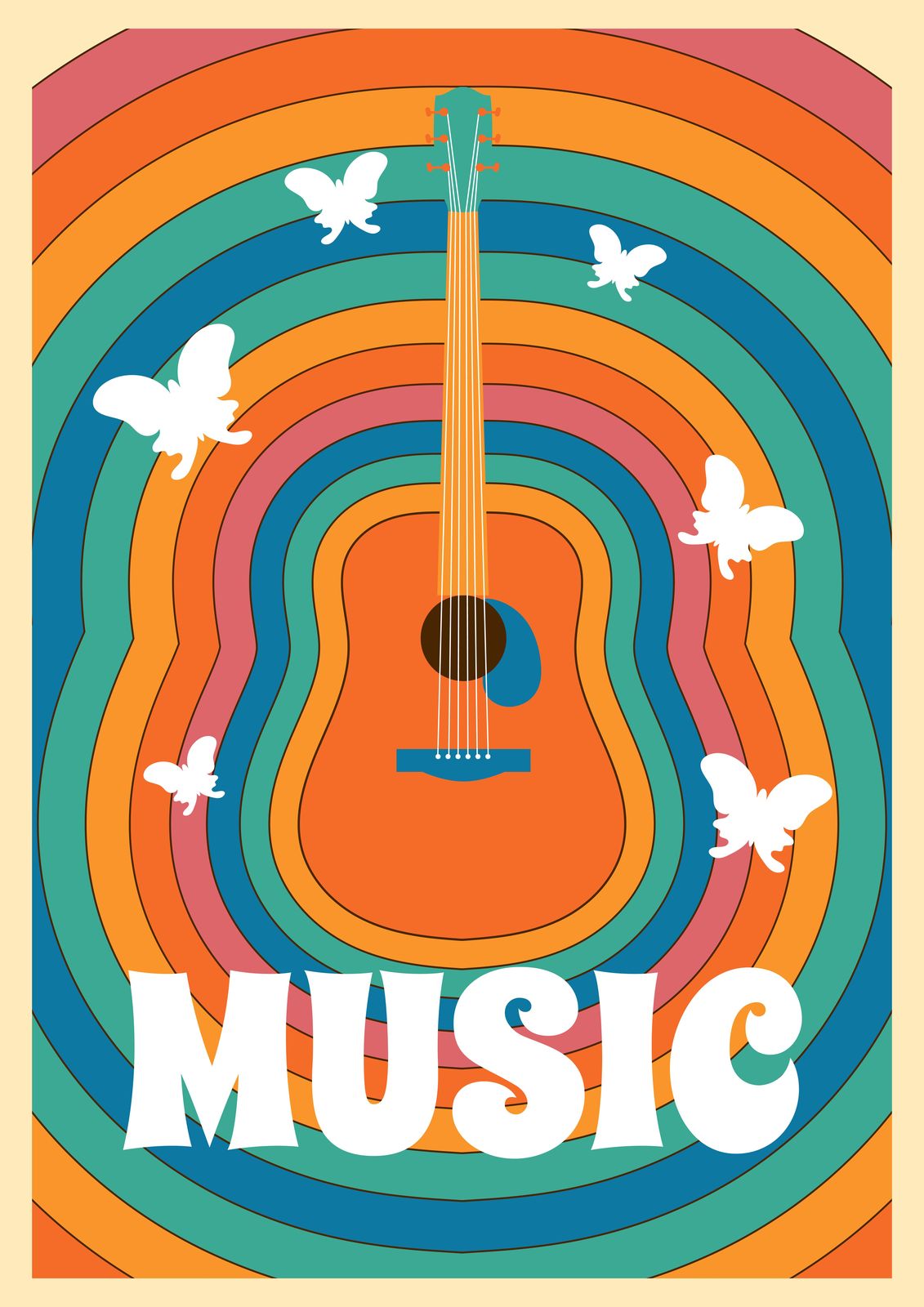 Psychedelic Guitar & Butterflies Wall Art