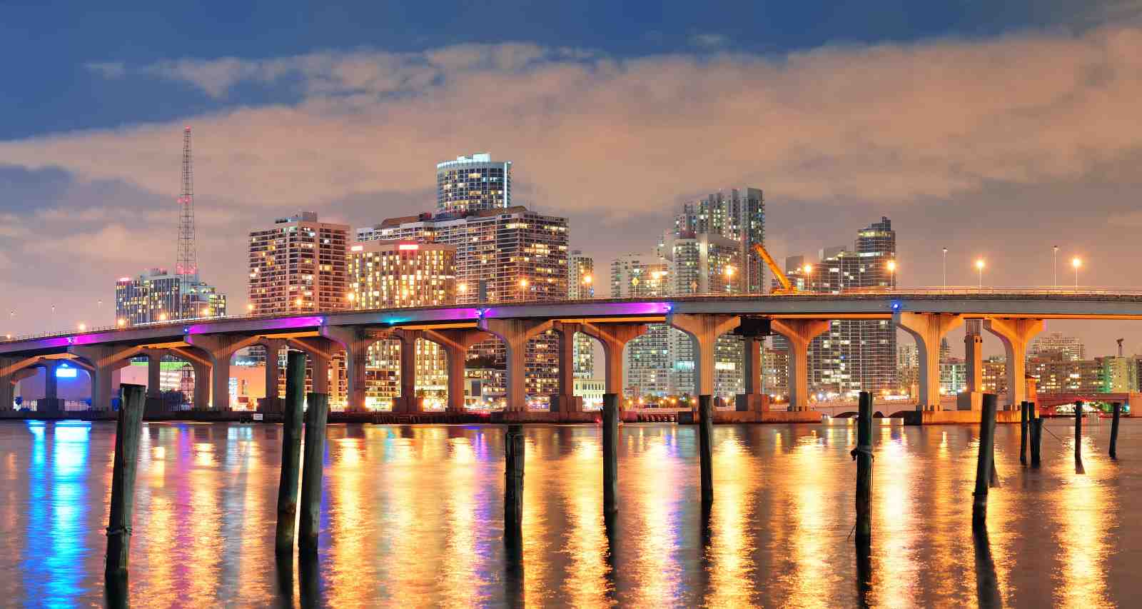 Miami Skyline Bridge Night Cityscape Wall Art