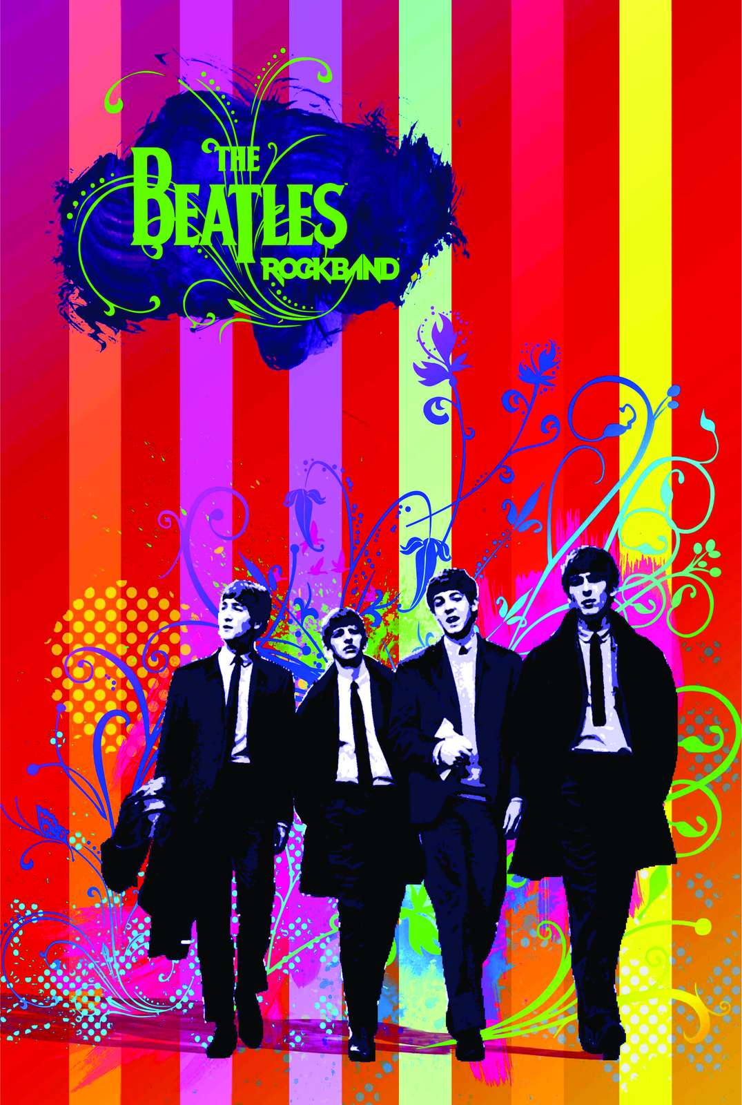 Vibrant Beatles Rockband Wall Art - Retro Wall Art