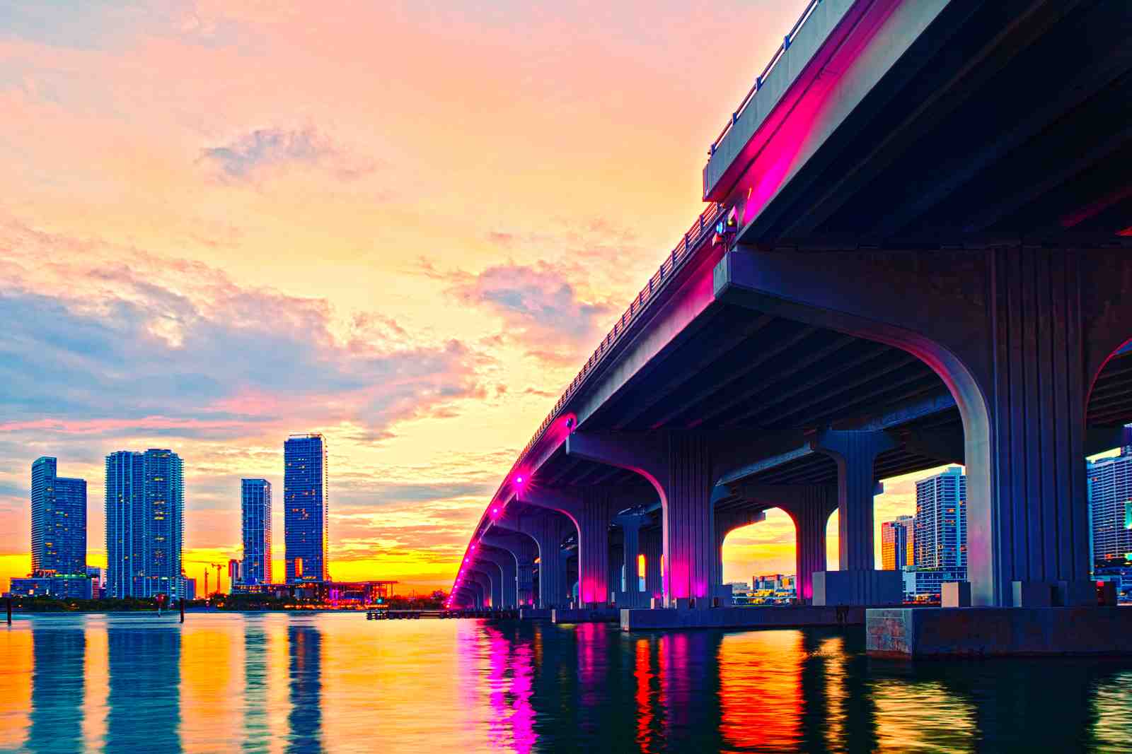 Miami Bridge Sunset Cityscape Wall Art