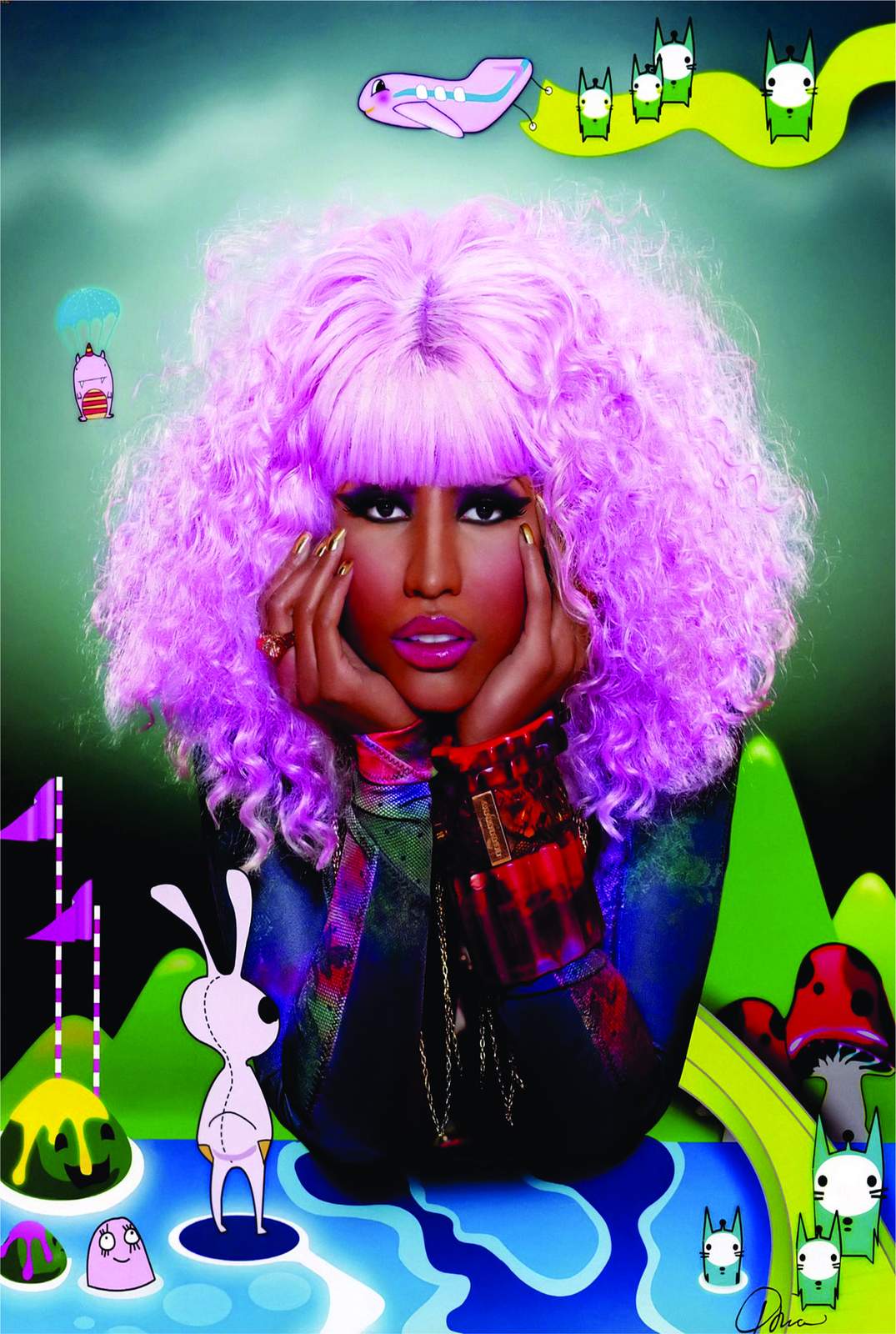 Vibrant Pink Haired Pop Star Wall Art