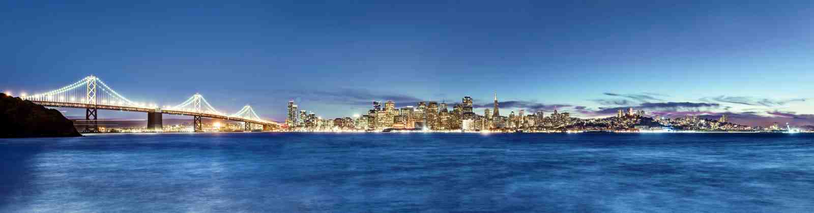 San Francisco Bay Bridge Cityscape Night Wall Art