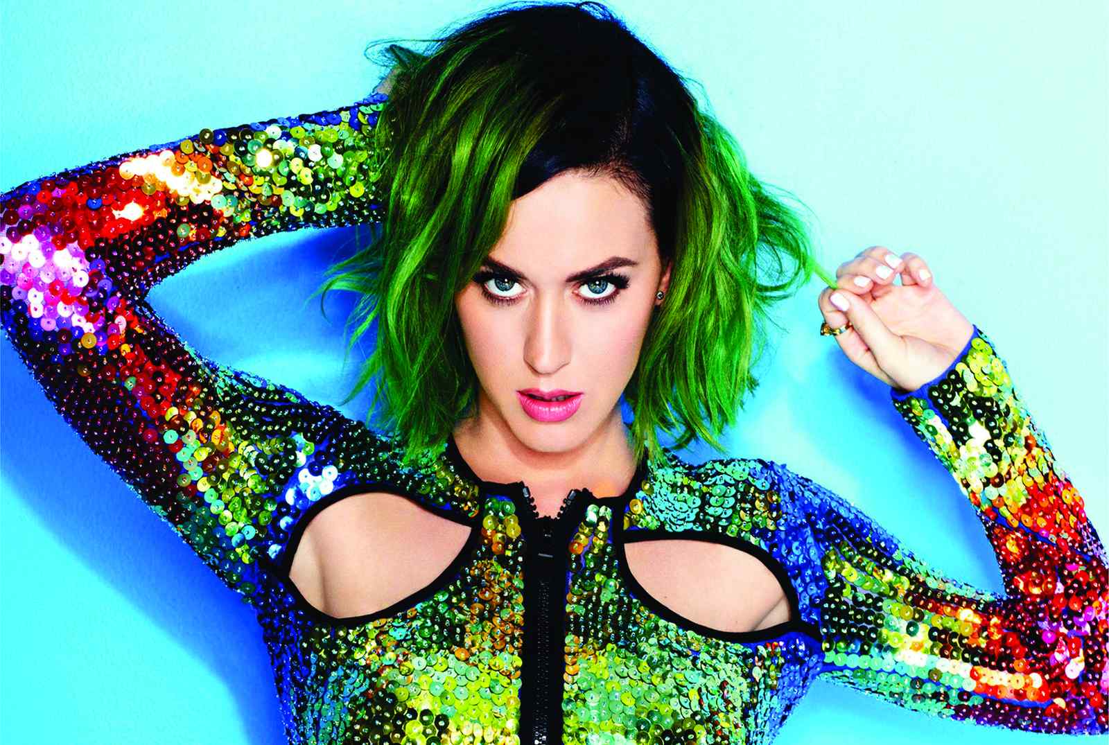 Vibrant Pop Star Green Hair Sequin Outfit Wall Art
