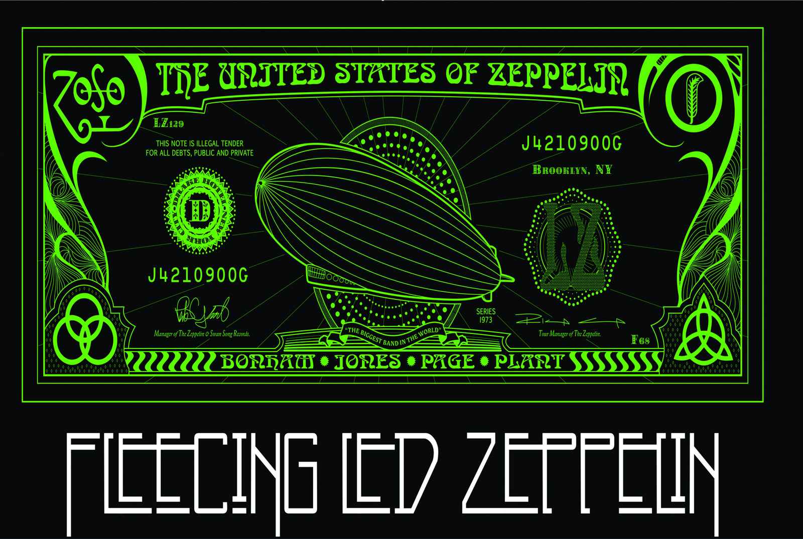 Led Zeppelin "United States of Zeppelin" Neon Green Wall Art