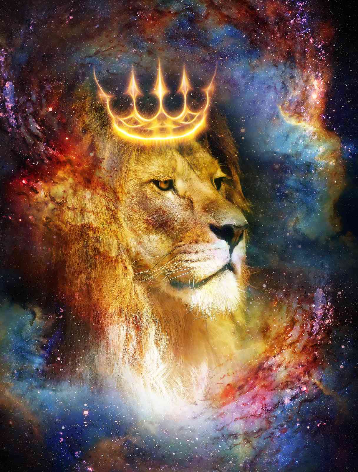 Majestic Lion Crowned King Galaxy Wall Art