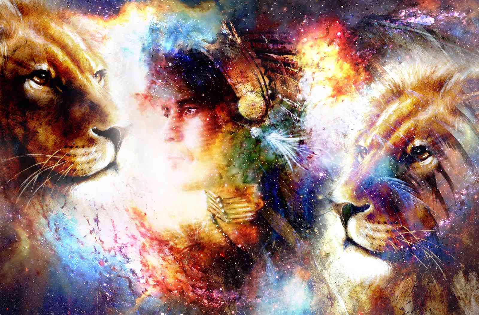 Lion Spirit & Warrior Galaxy Wall Art