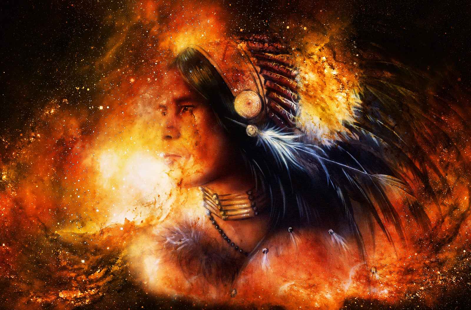 Native American Spirit Cosmic Glow Wall Art