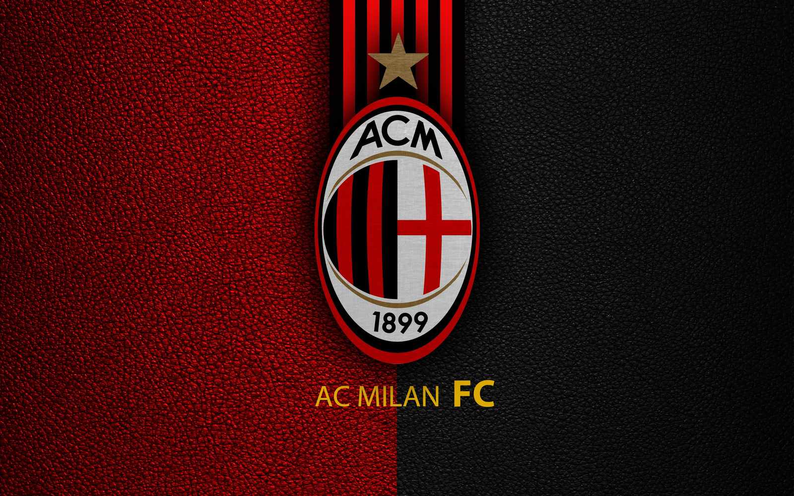 AC Milan FC Logo Red Black Leather Wall Art