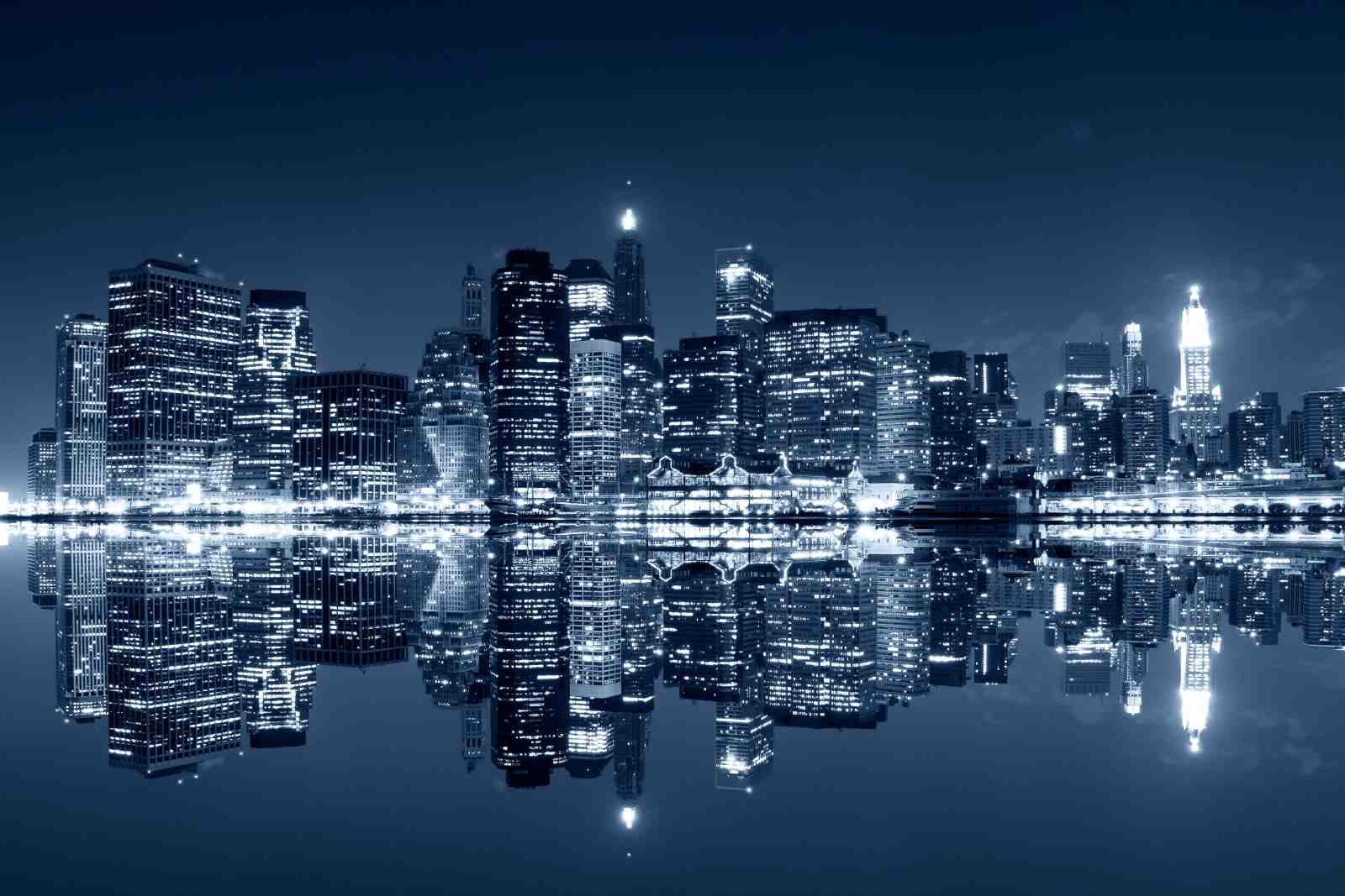 Midnight Cityscape Reflection Wall Art