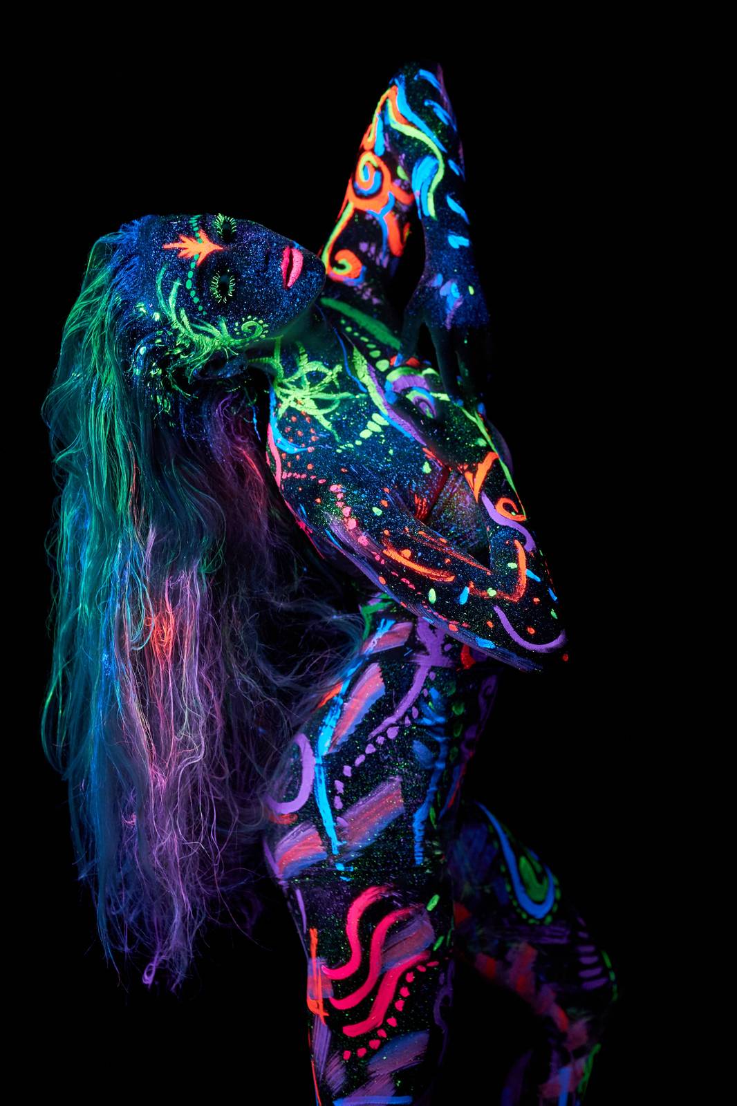 Vibrant Neon Body Art Glow Wall Art