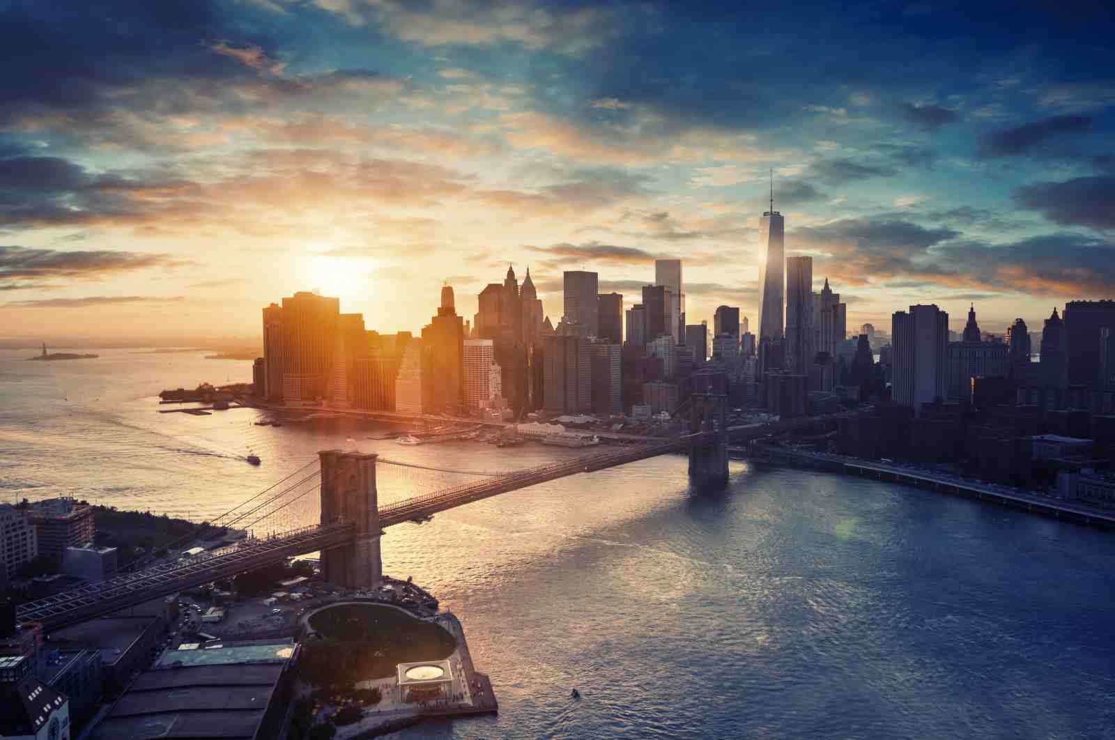 NYC Skyline & Brooklyn Bridge Sunset Wall Art