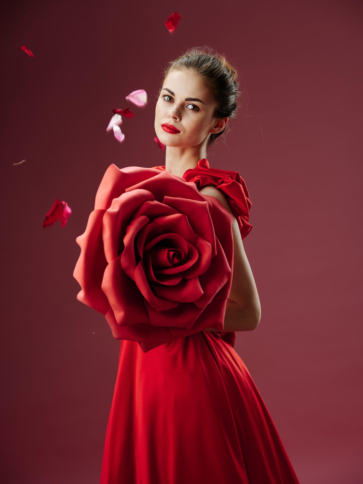 Elegant Red Rose Woman Art Wall Art