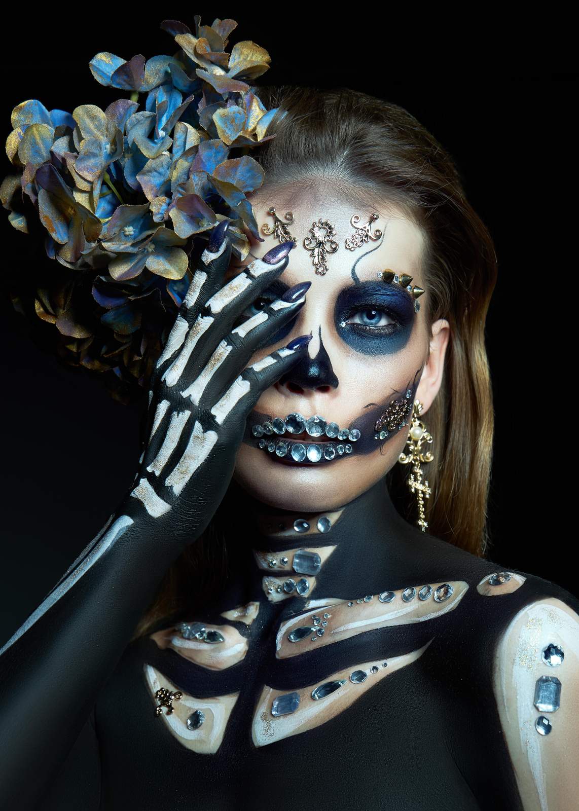 Elegant Skull Makeup Skeleton Hand Wall Art