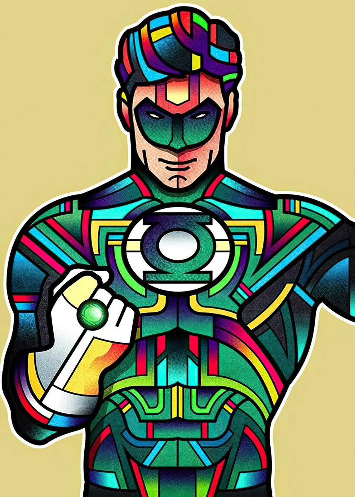 Vibrant Green Lantern Geometric Art Wall Art