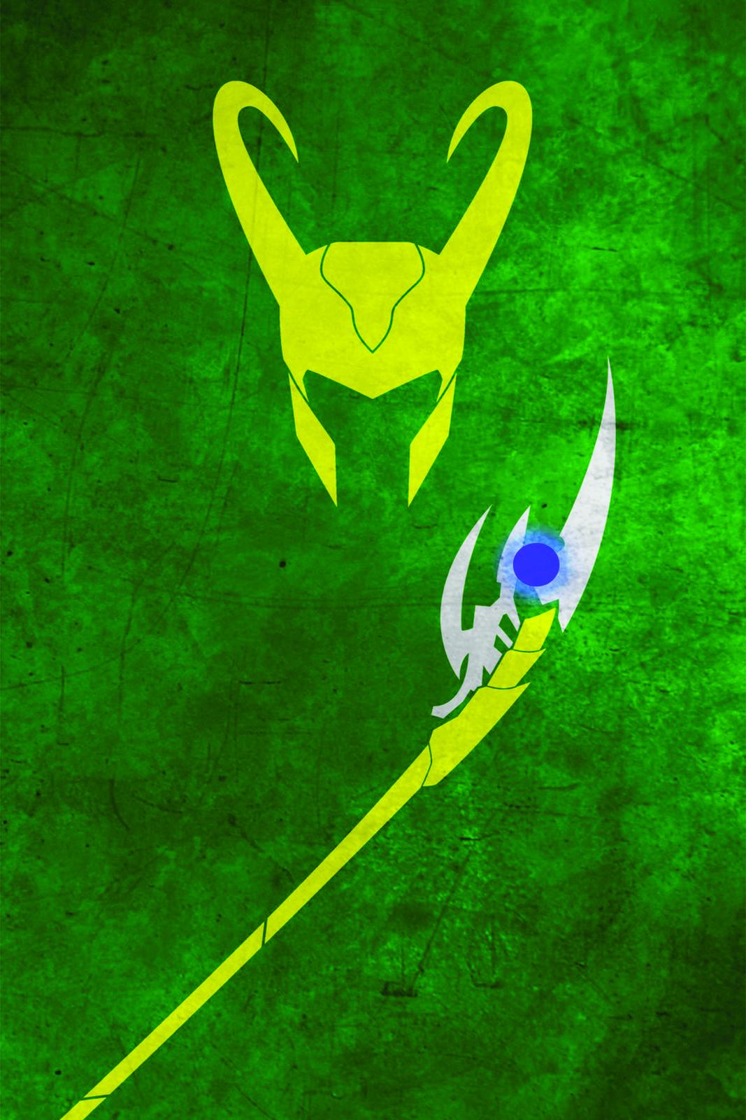 Loki Helmet & Scepter Minimalist Green Wall Art