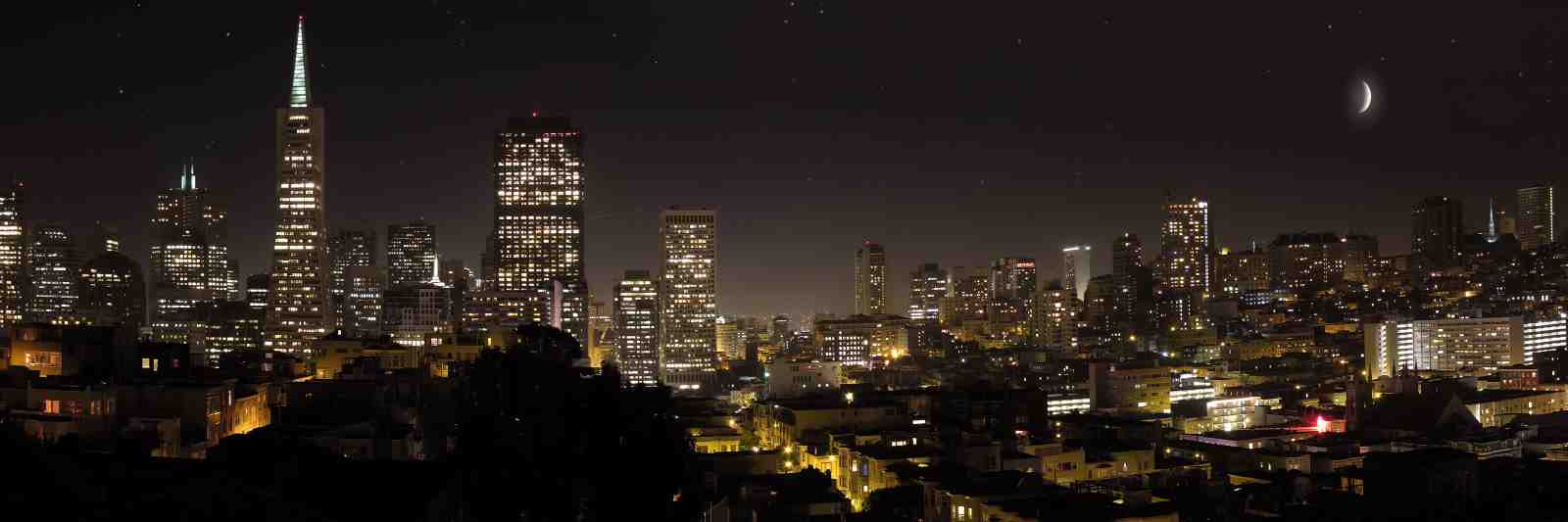 San Francisco Skyline Night Crescent Moon Wall Art
