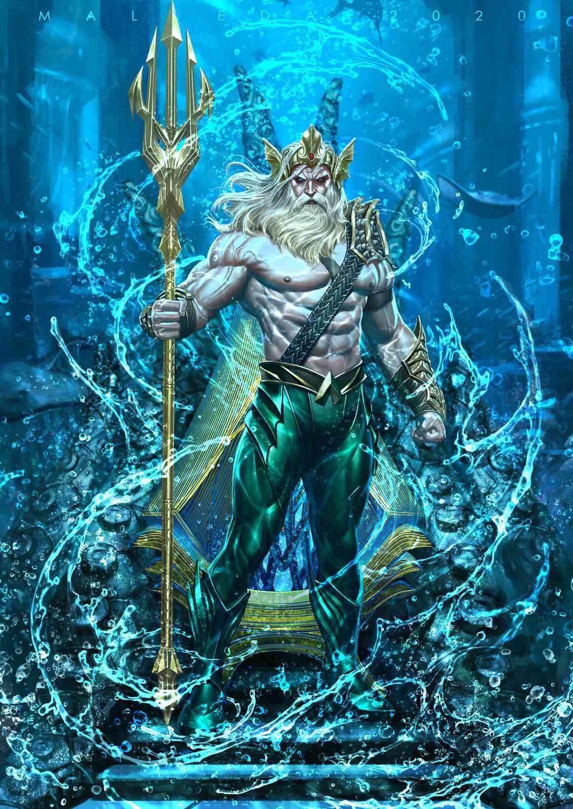 Aquatic King Trident Gold Wall Art