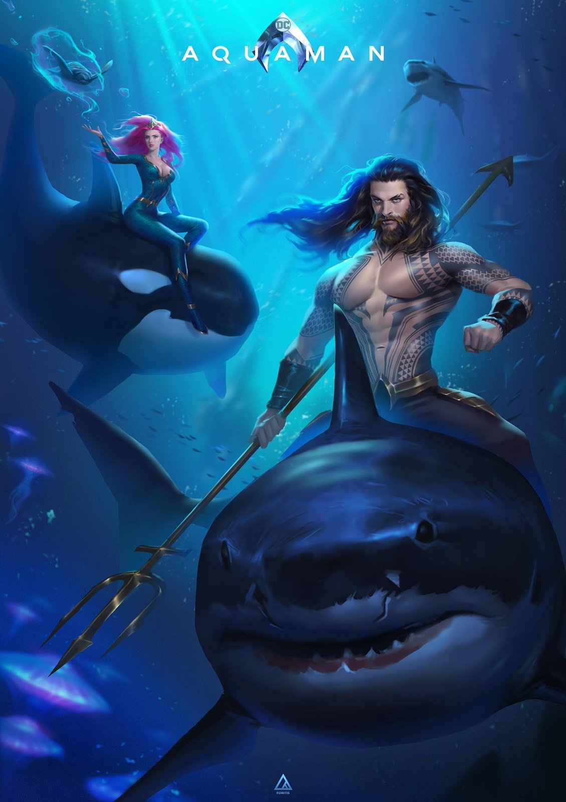 Aquaman Riding Shark Epic Ocean Wall Art