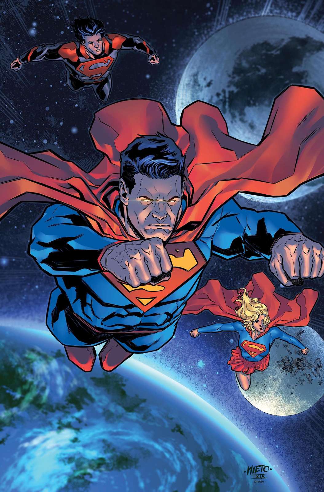 Superman Family Flying Through Space Wall Art