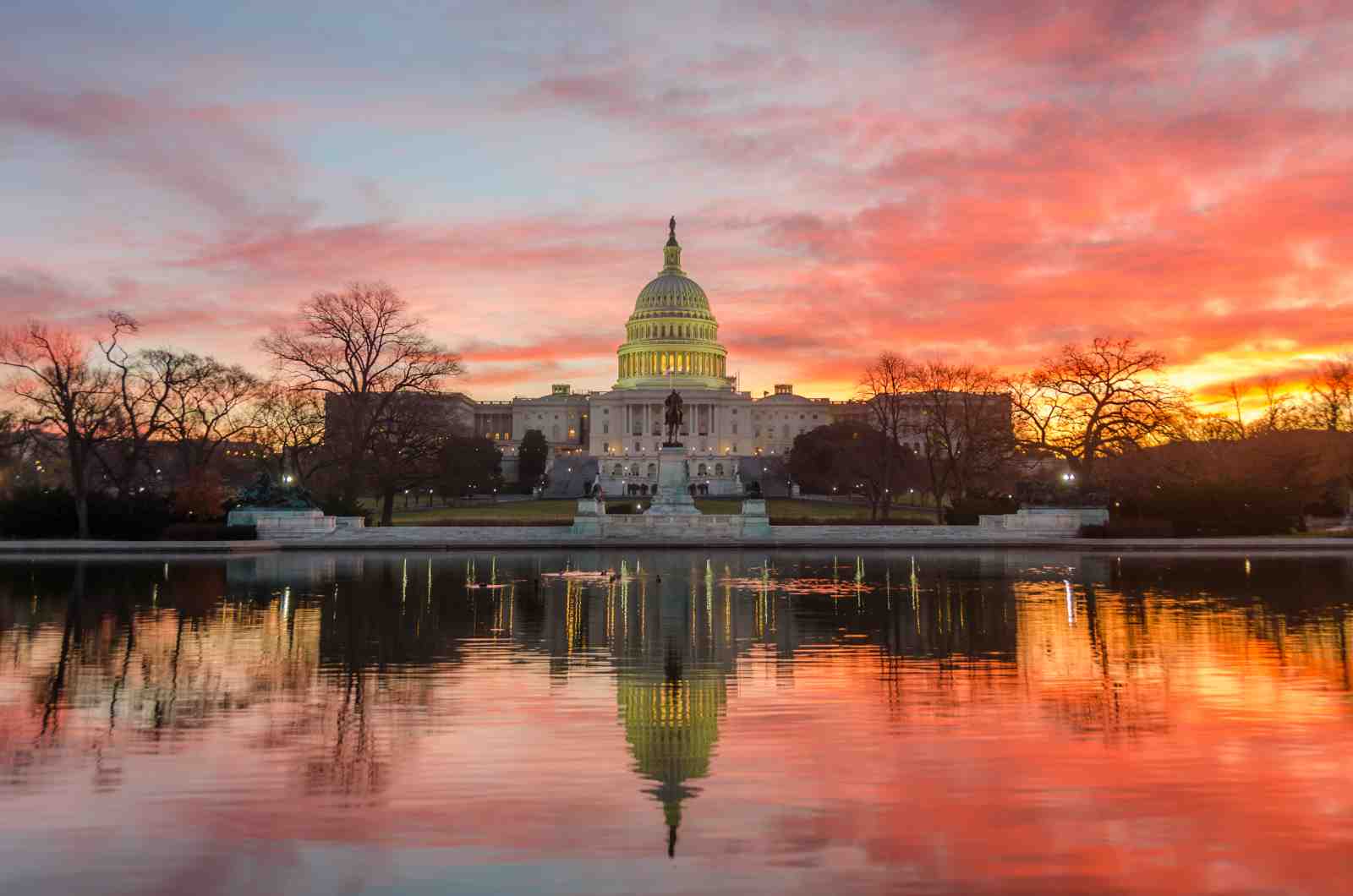 US Capitol Sunset Reflections Wall Art