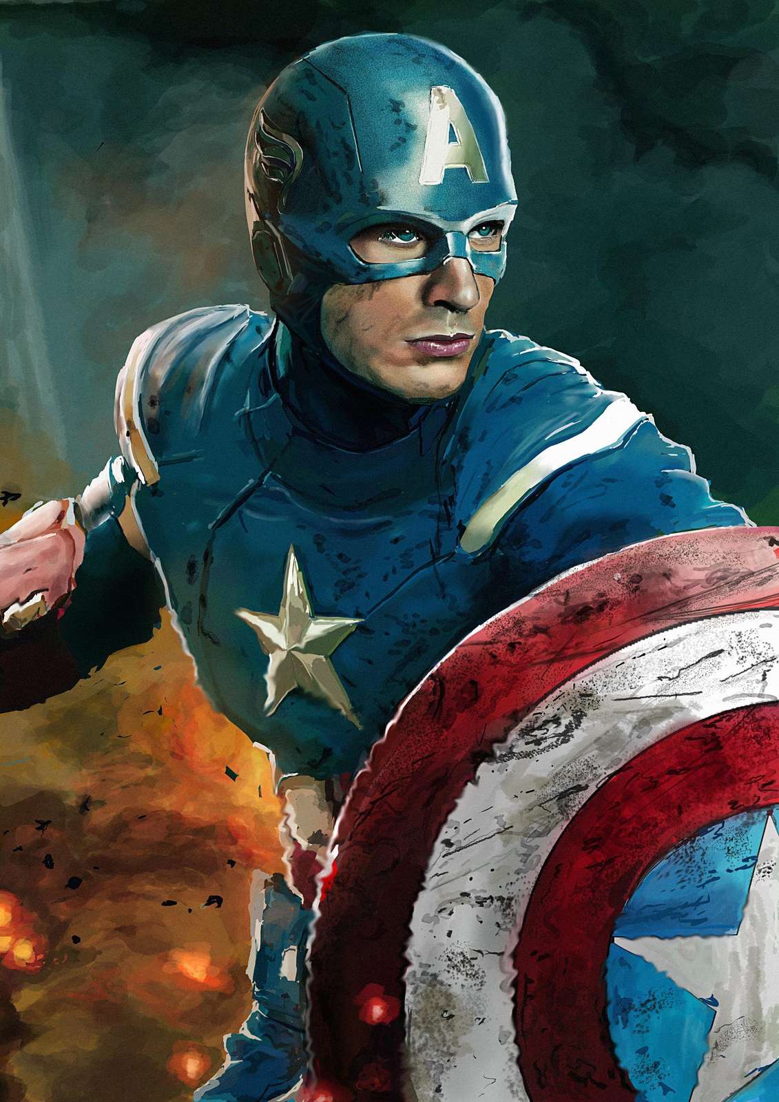 Captain America Heroic Battle Wall Art