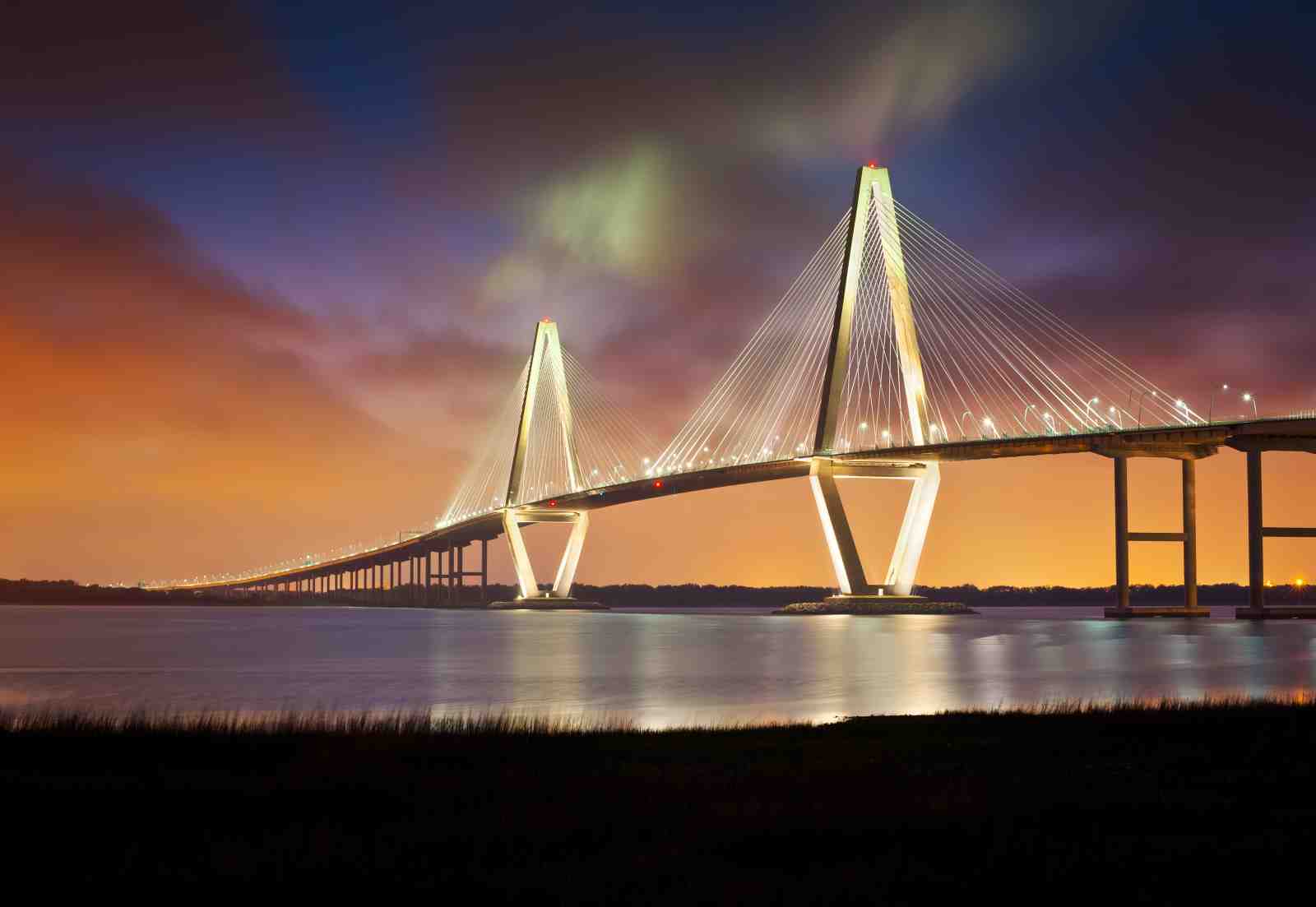 Stunning Cable-Stayed Bridge Sunset Wall Art