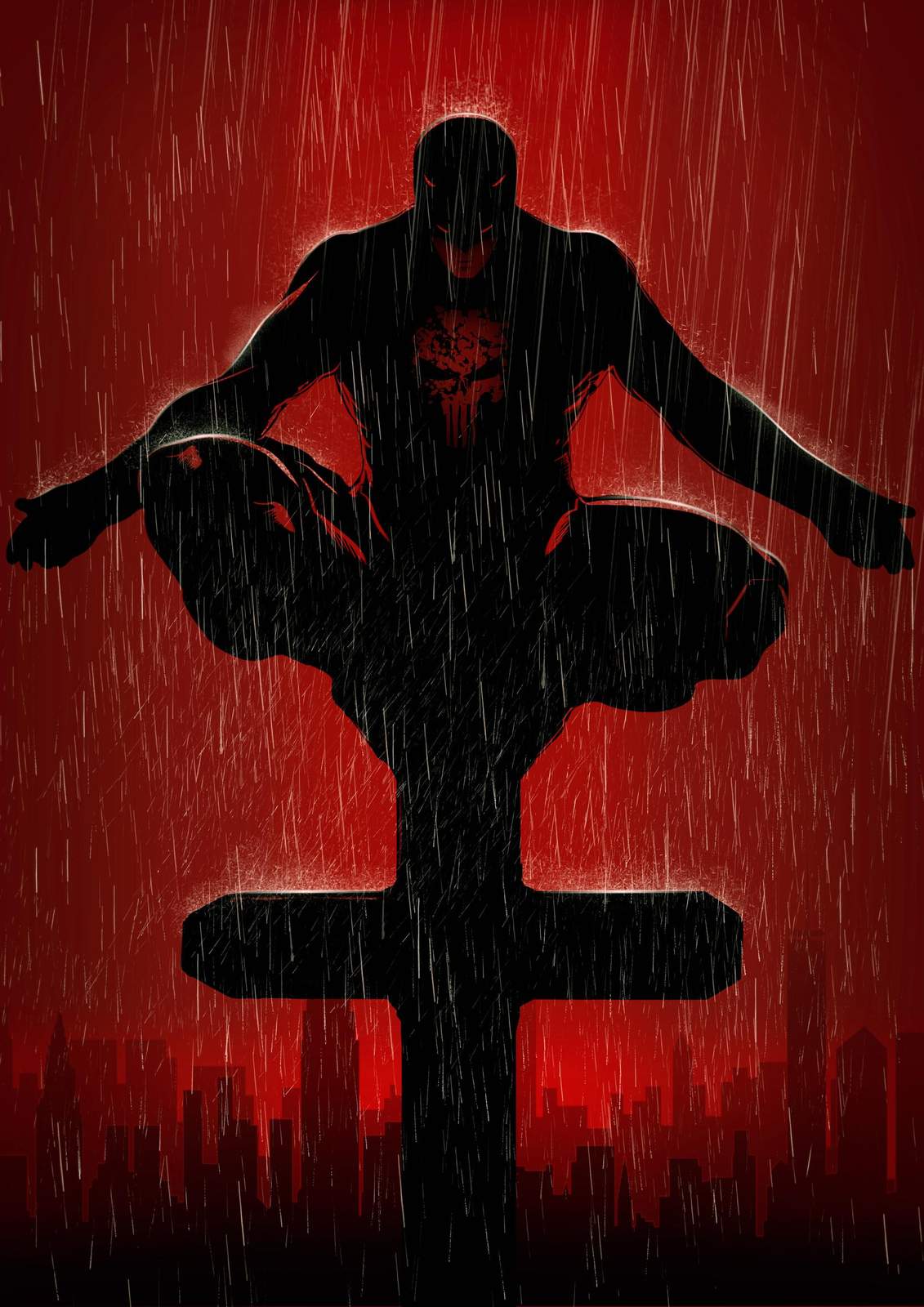 Crimson Vigilante Silhouette Wall Art